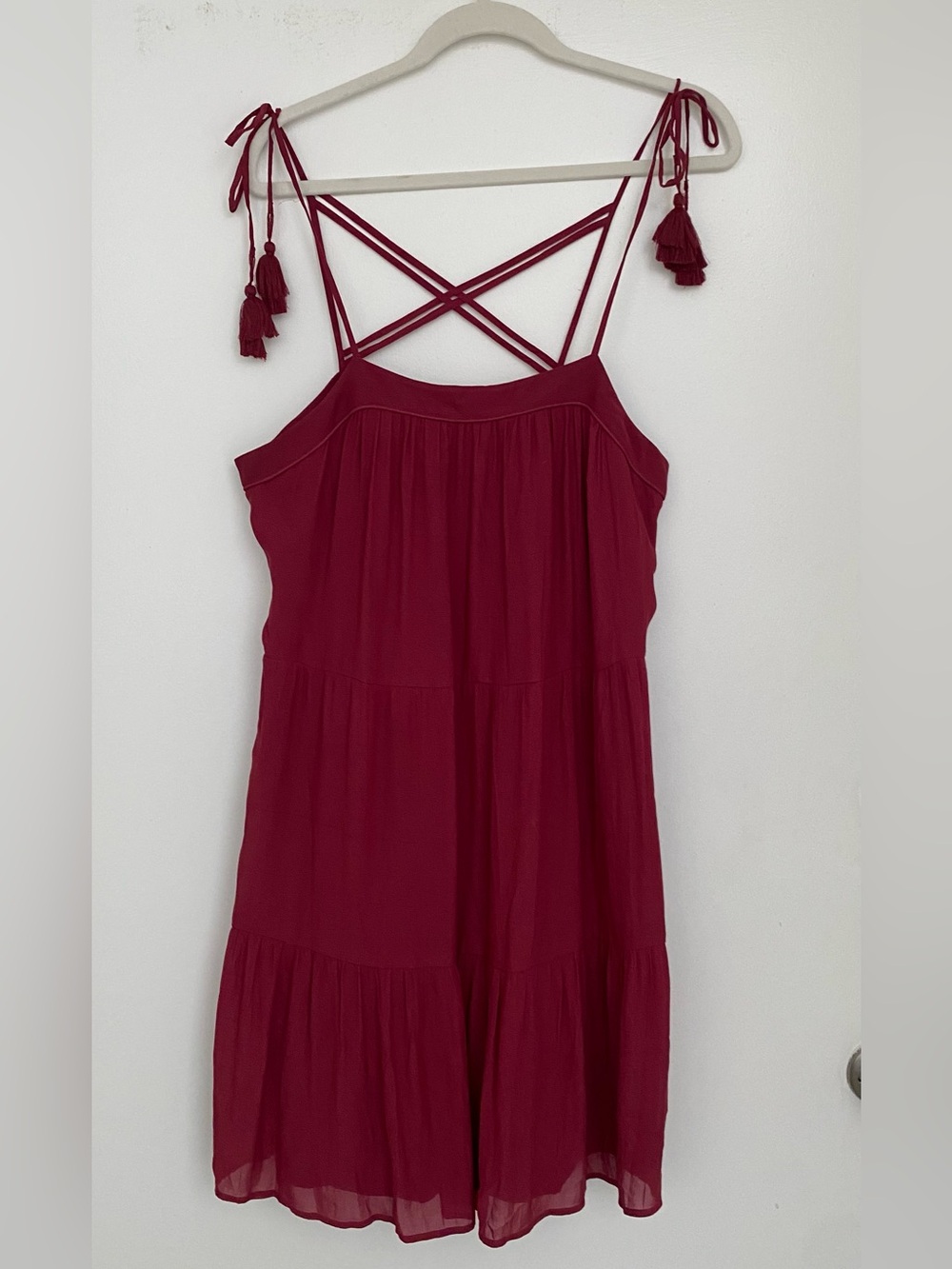 Loft Women's Strappy Tiered Sundress - Burgundy